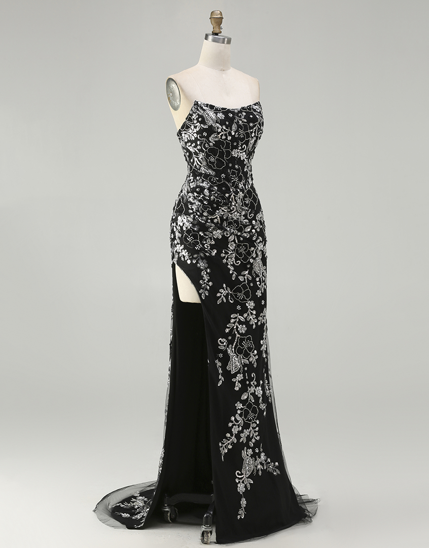 Sparkly Red Floral Long Mermaid Prom Dress with Beading