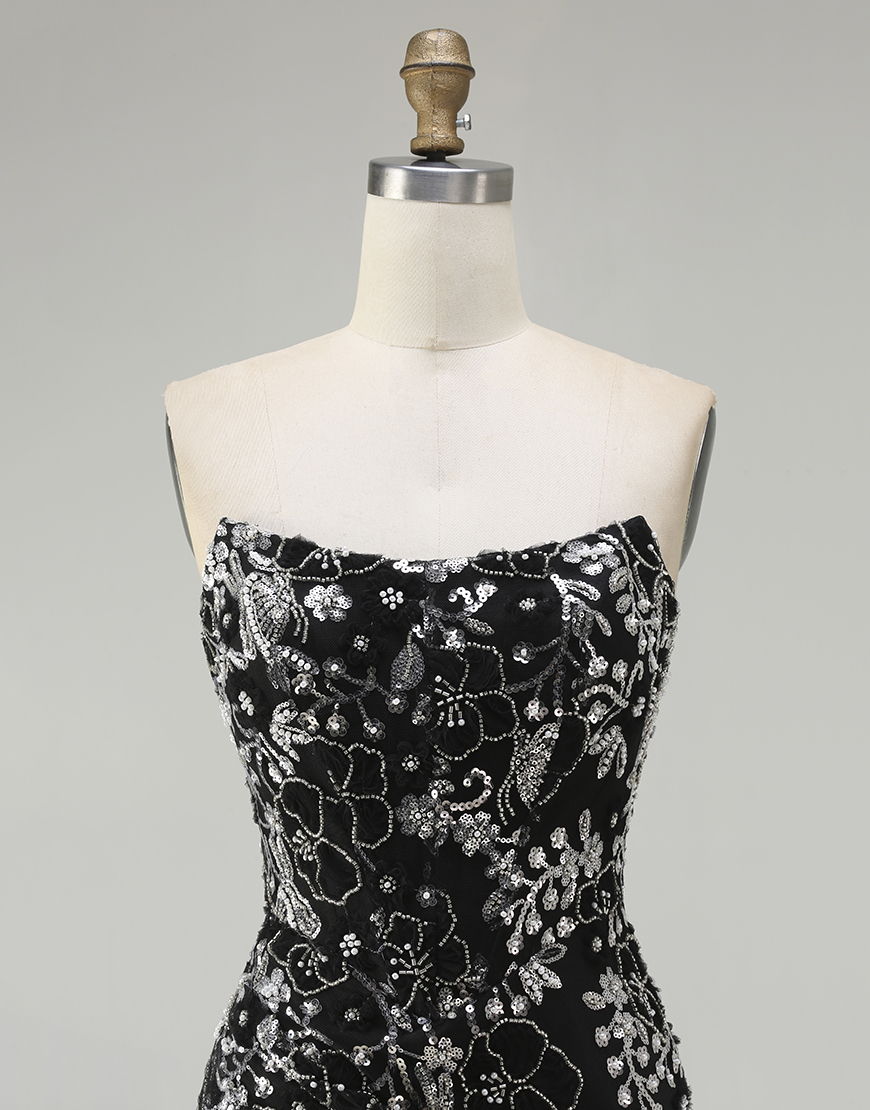 Sparkly Red Floral Long Mermaid Prom Dress with Beading