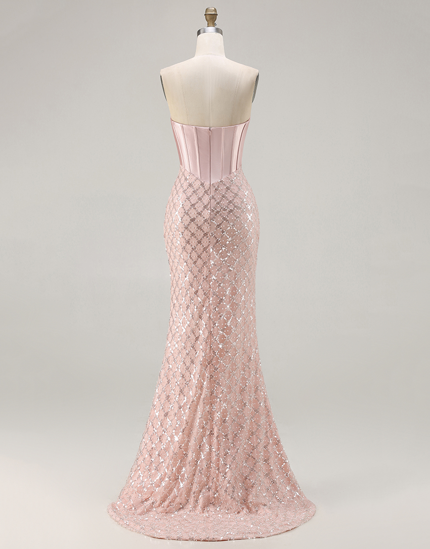 Sparkly Blush Corset Mermaid Sequin Sweetheart Long Prom Dress