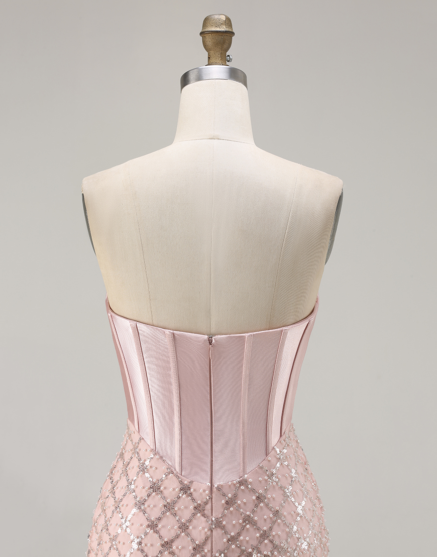 Sparkly Blush Corset Mermaid Sequin Sweetheart Long Prom Dress