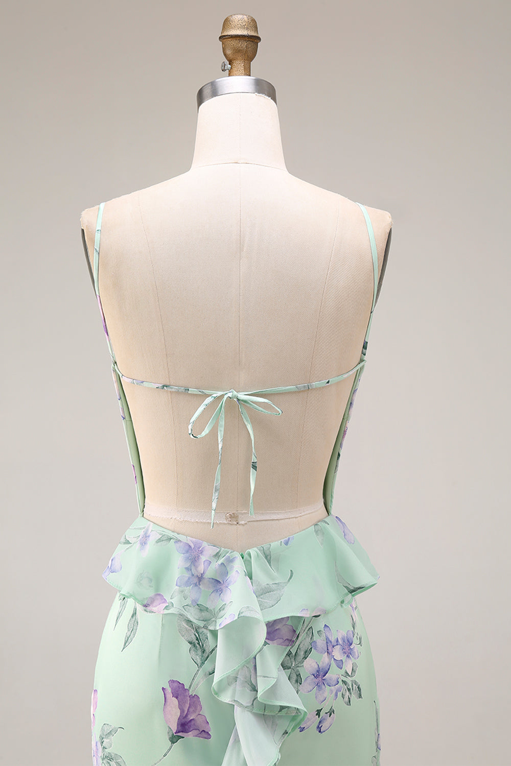 Green Purple Floral Spaghetti Straps Mermaid Long Prom Dress