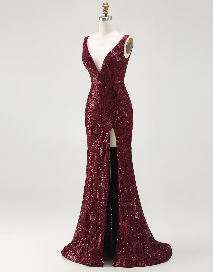 Sparkly Navy Mermaid Long Sequin Prom Dress with Slit