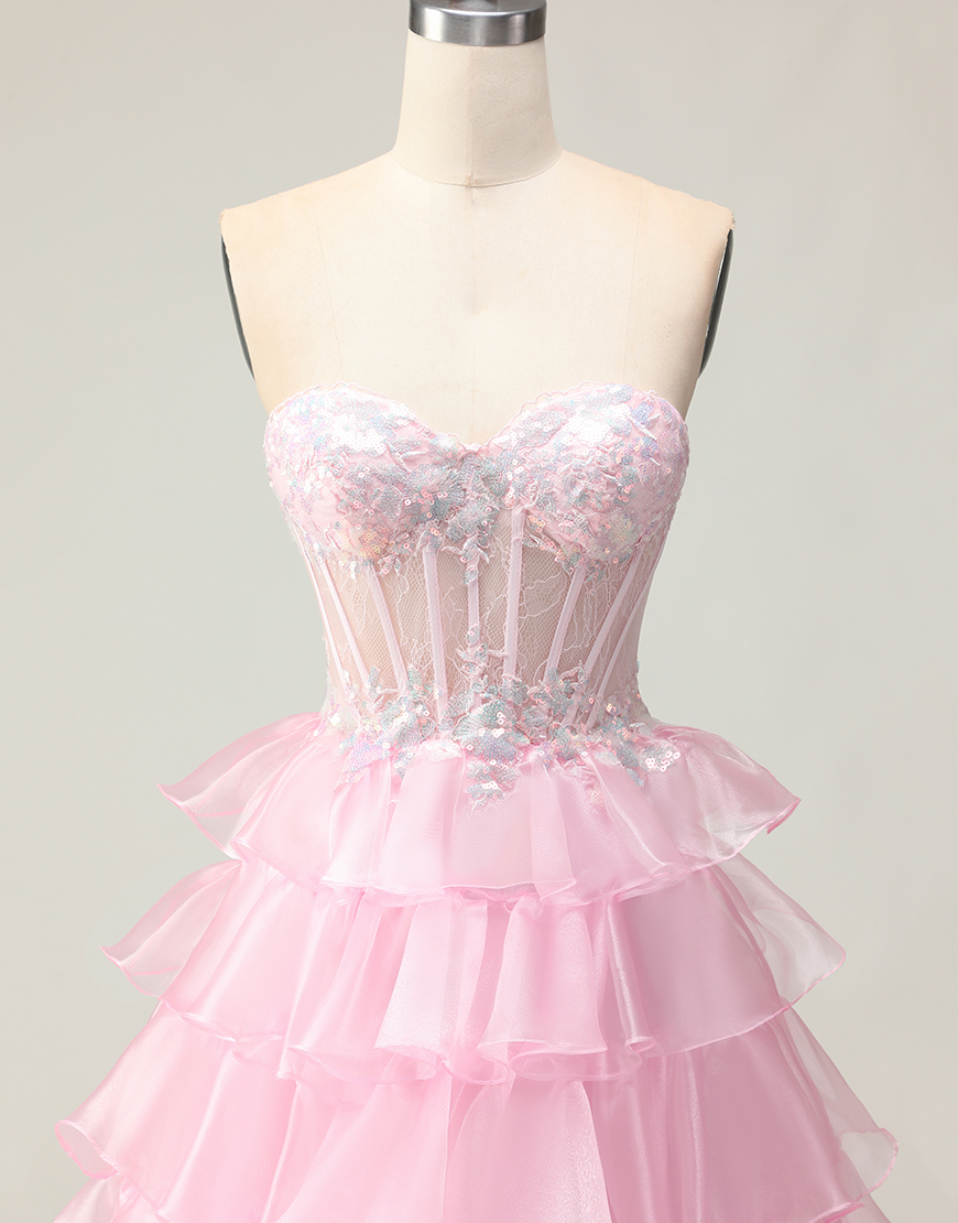 Sparkly Blue Strapless Ruffled Corset Long Prom Dress