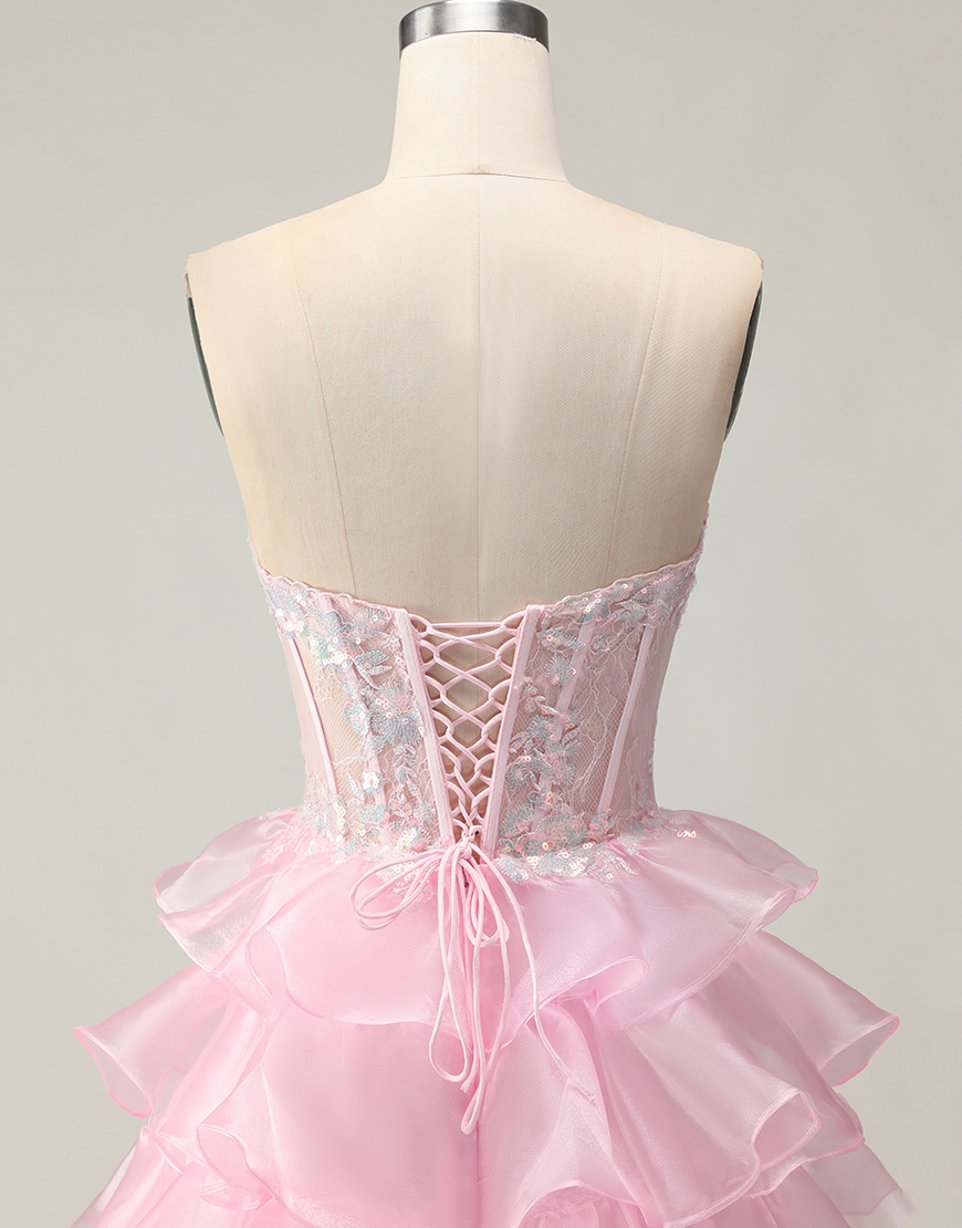 Sparkly Blue Strapless Ruffled Corset Long Prom Dress