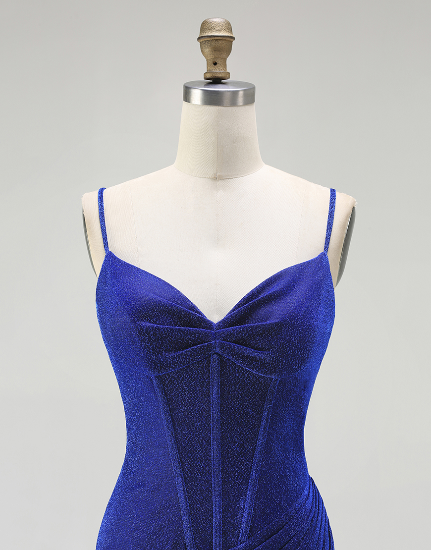 Royal Blue Mermaid Corset Long Prom Dress with Slit