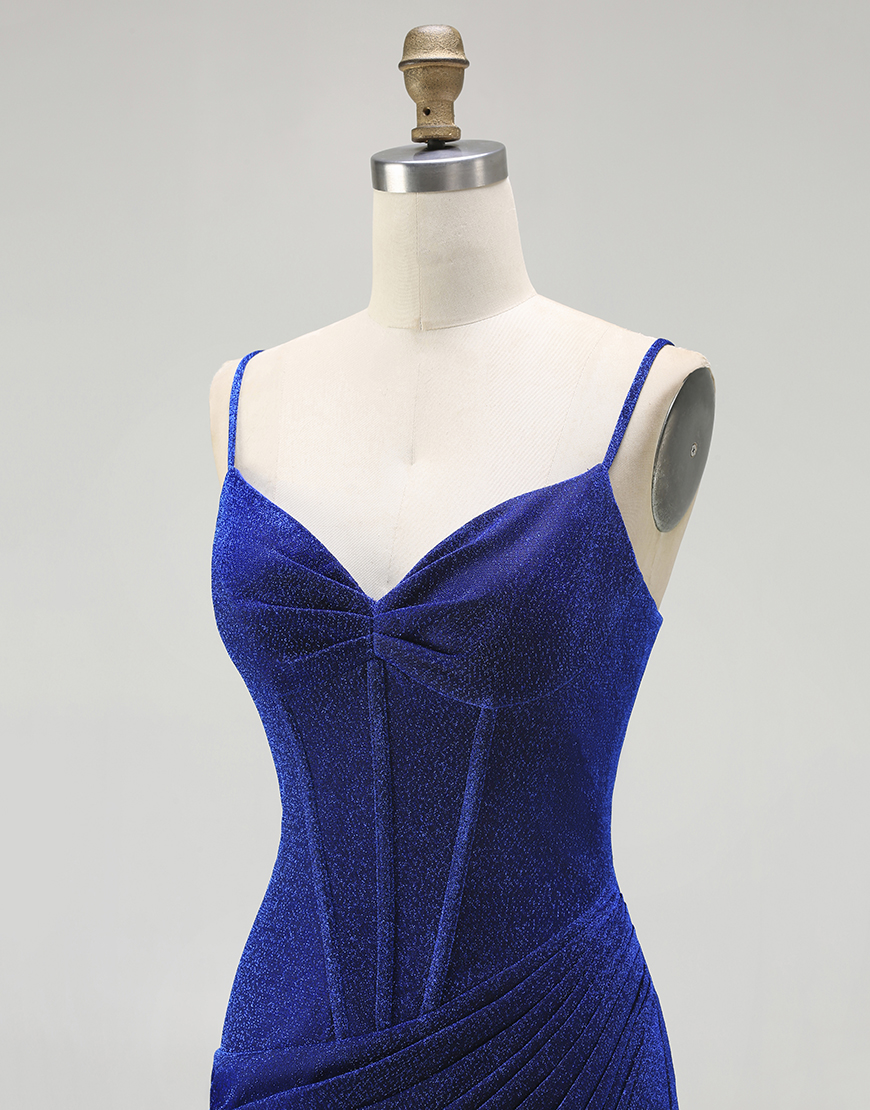 Royal Blue Mermaid Corset Long Prom Dress with Slit