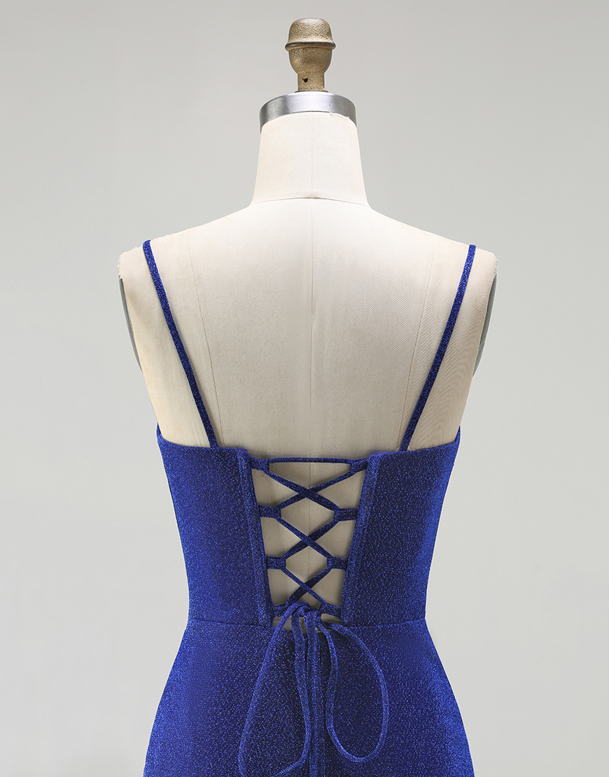 Royal Blue Mermaid Corset Long Prom Dress with Slit