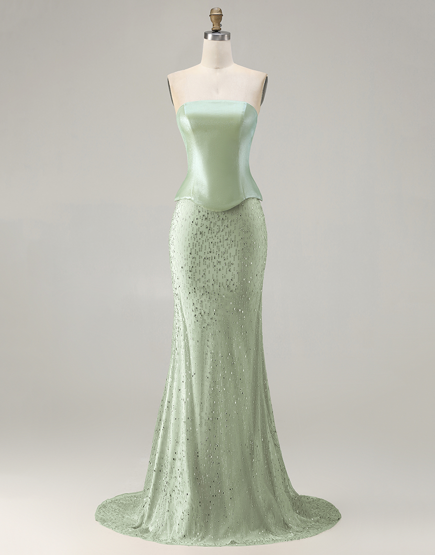 Sparkly Sage Green Mermaid Scarf Neck Long Prom Dress with Beading