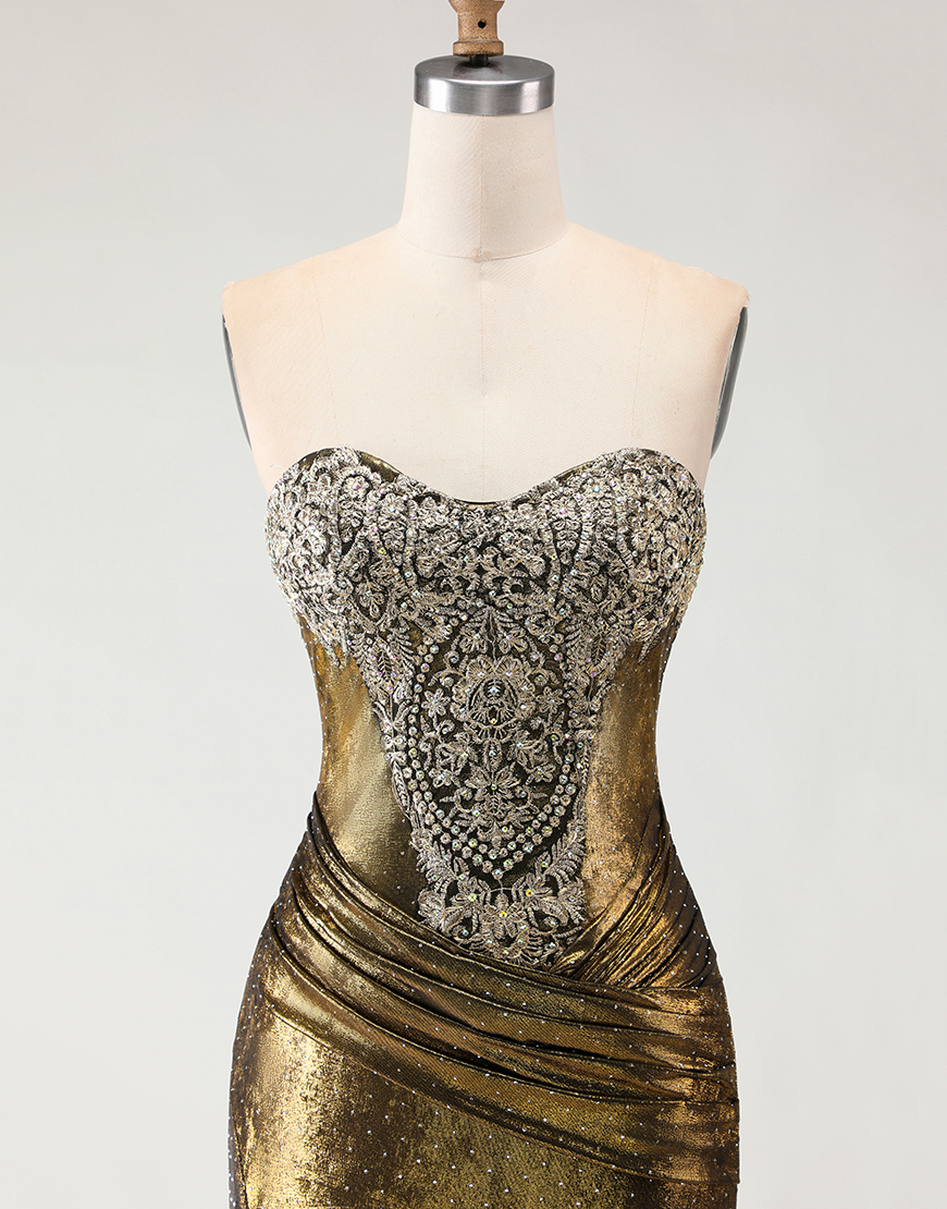 Sparkly Mermaid Bronze Long Metallic Prom Dress with Slit