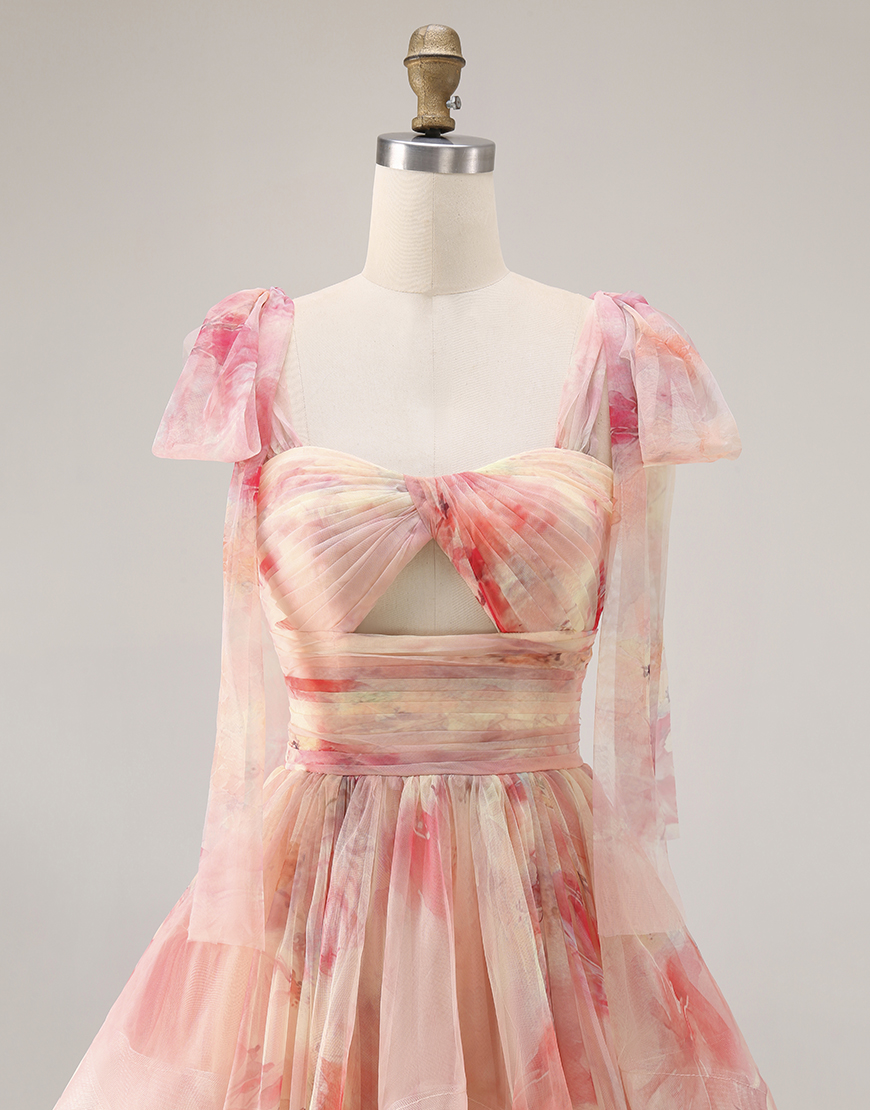 Sunset Cut Out A Line Ruffled Long Prom Dress with Keyhole