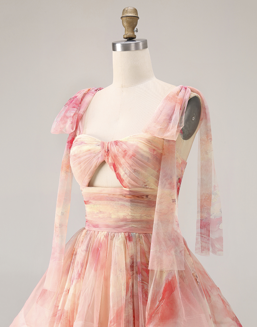 Sunset Cut Out A Line Ruffled Long Prom Dress with Keyhole