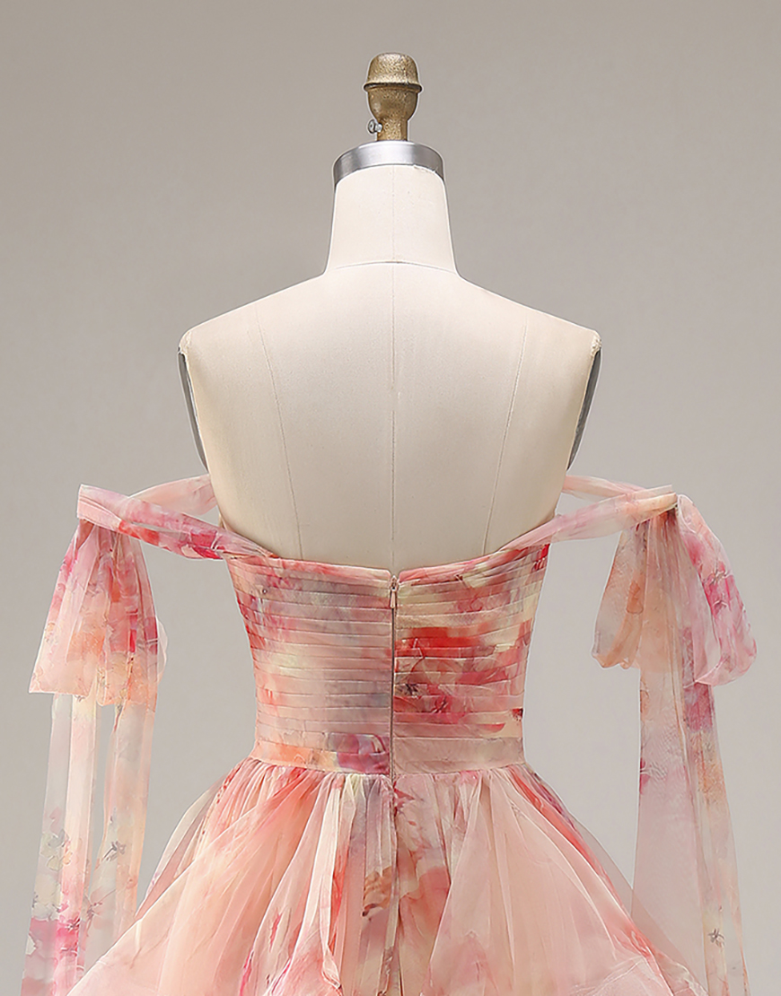 Sunset Cut Out A Line Ruffled Long Prom Dress with Keyhole