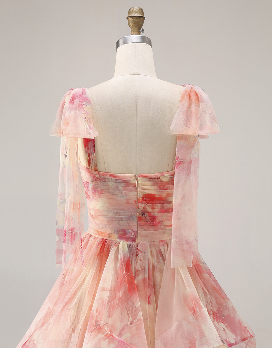 Sunset Cut Out A Line Ruffled Long Prom Dress with Keyhole