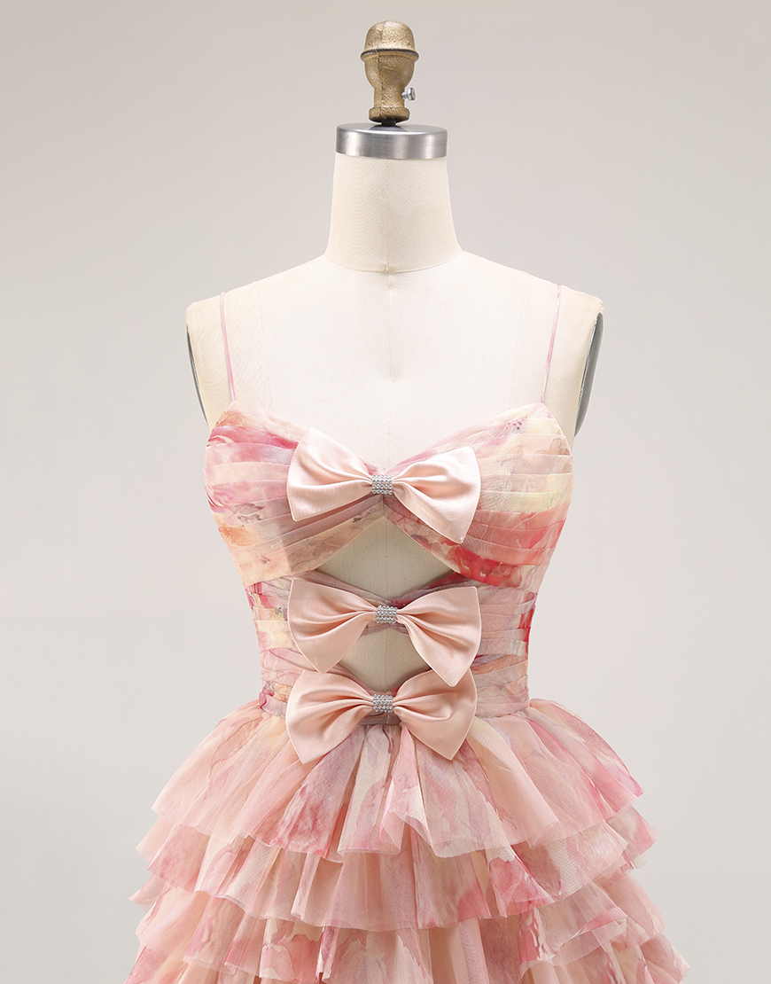 Sunset Tiered Ruffled Keyhole A Line Long Prom Dress with Slit