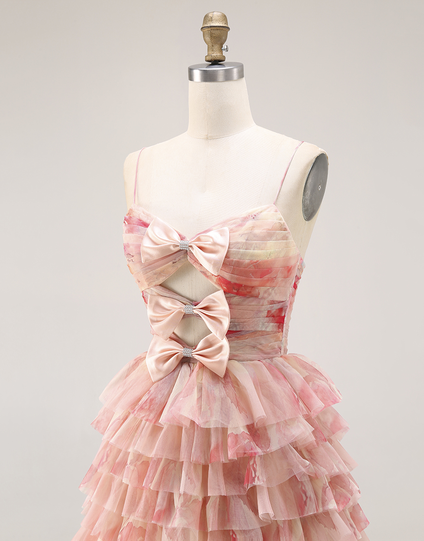 Sunset Tiered Ruffled Keyhole A Line Long Prom Dress with Slit