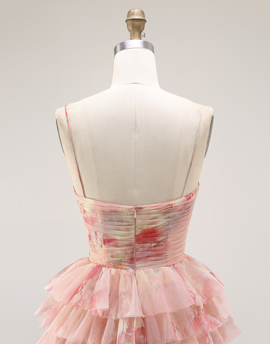 Sunset Tiered Ruffled Keyhole A Line Long Prom Dress with Slit