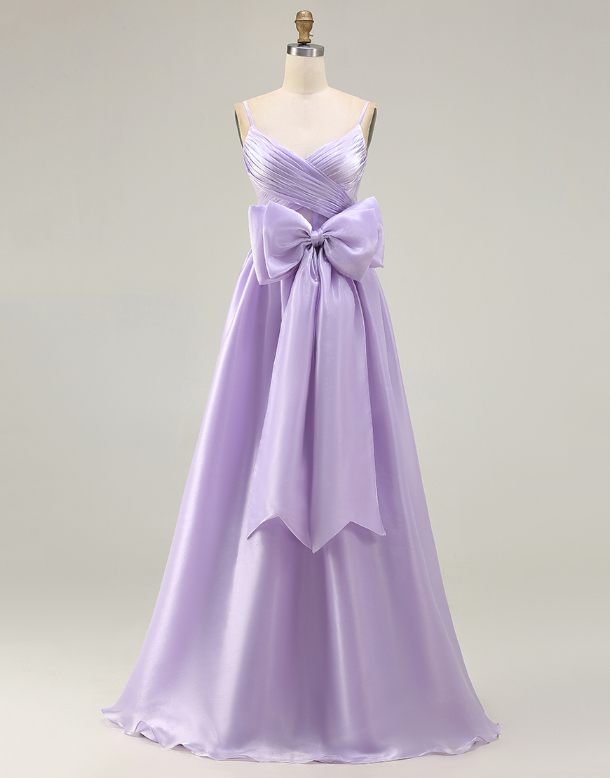 A-Line Lilac Long Prom Dress with Bow