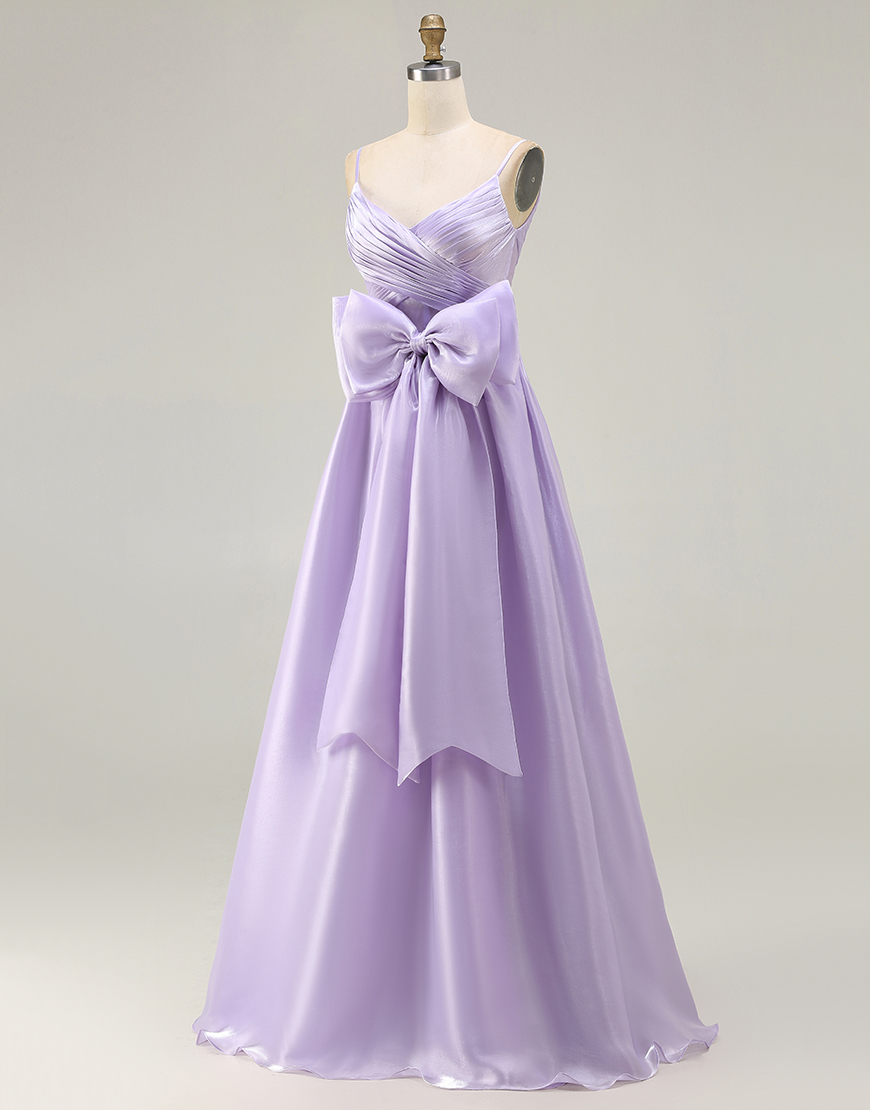 A-Line Lilac Long Prom Dress with Bow