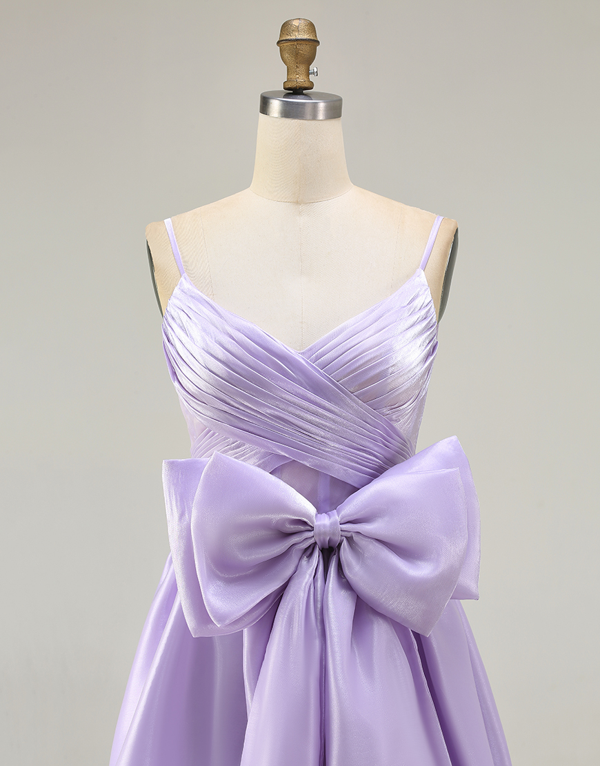 A-Line Lilac Long Prom Dress with Bow