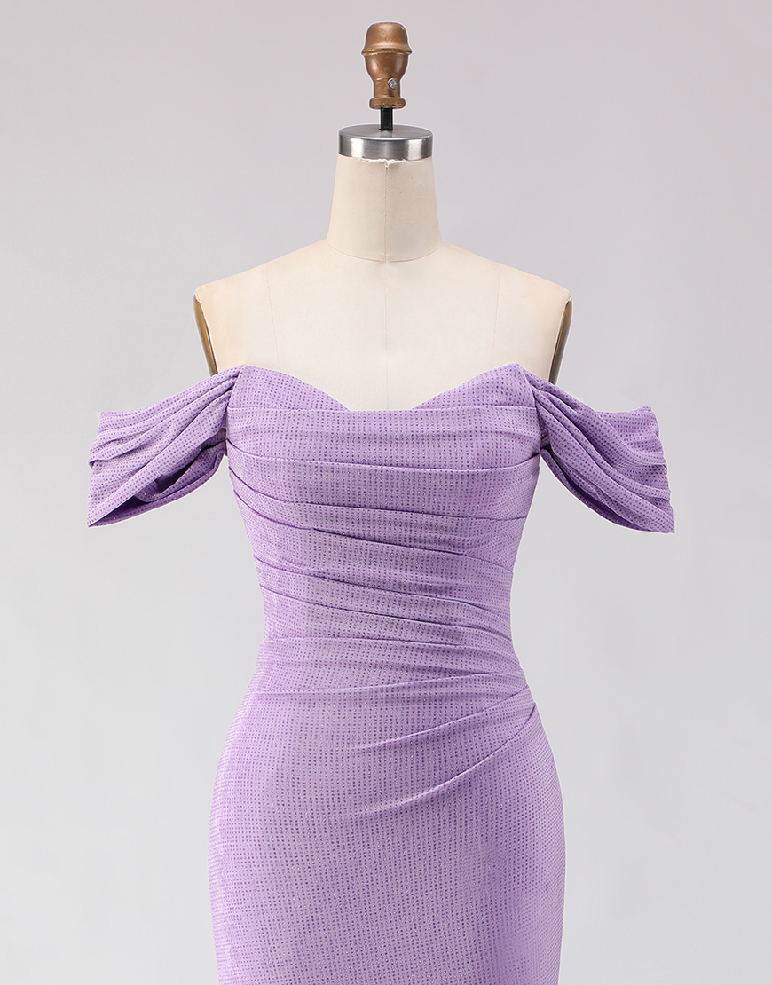 Purple Off the Shoulder Mermaid Long Prom Dress with Slit