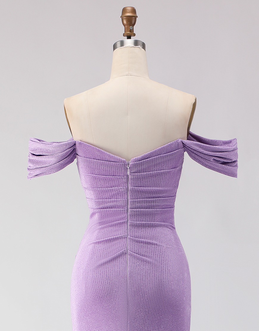 Purple Off the Shoulder Mermaid Long Prom Dress with Slit