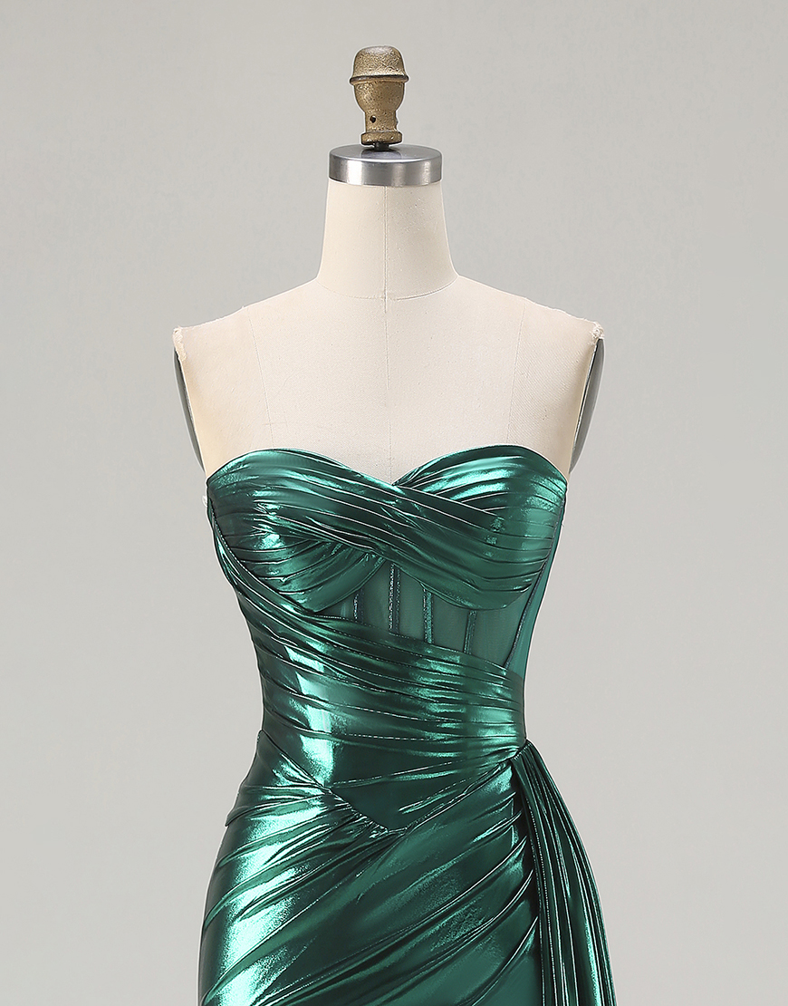 Sparkly Pink Corset Ruched Long Mermaid Prom Dress with Slit