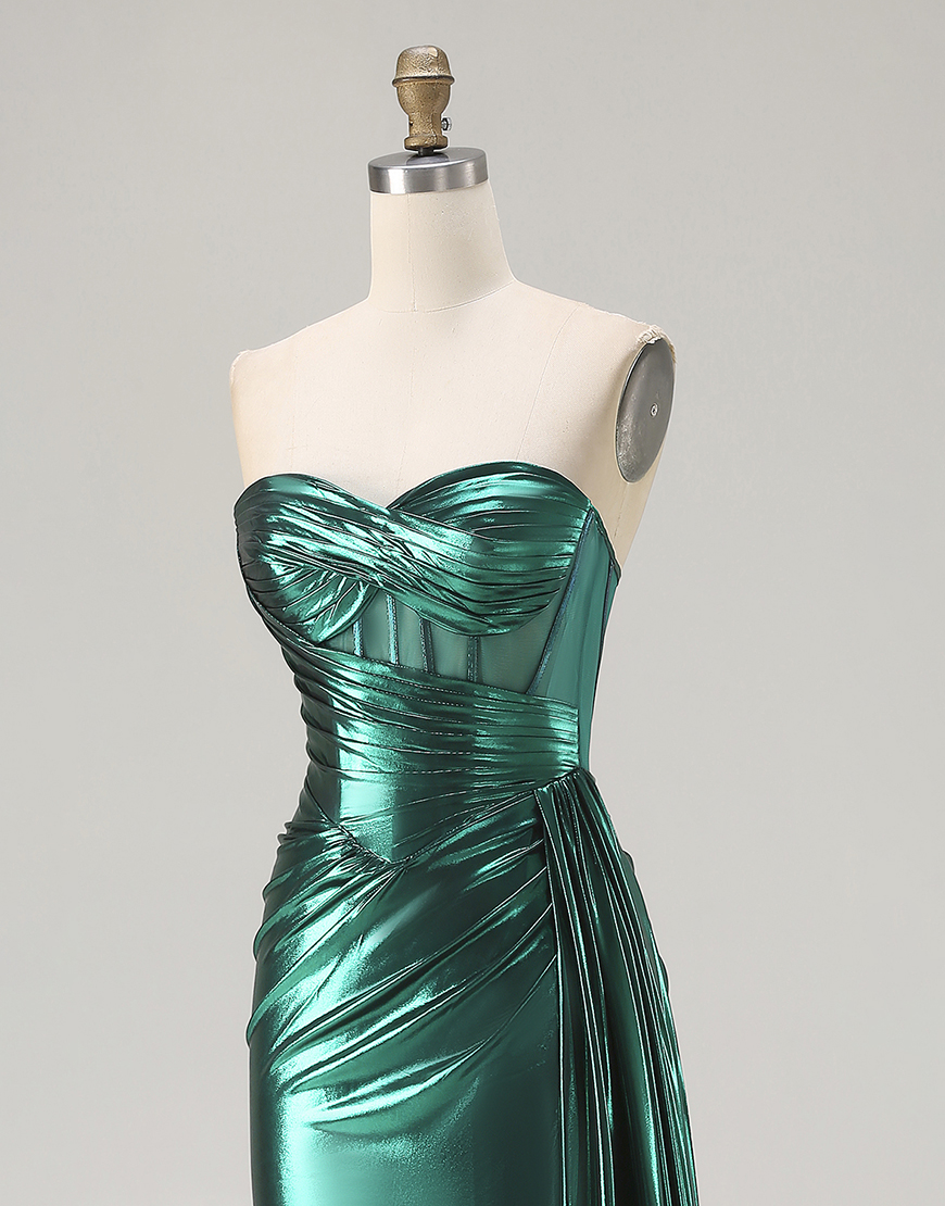 Sparkly Pink Corset Ruched Long Mermaid Prom Dress with Slit