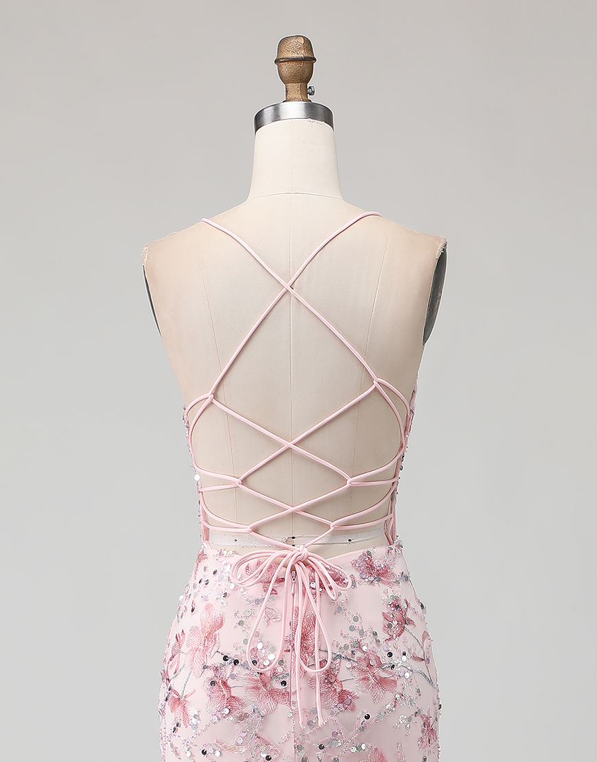 Sparkly Floral Black Beaded Corset Spaghetti Straps Long Prom Dress