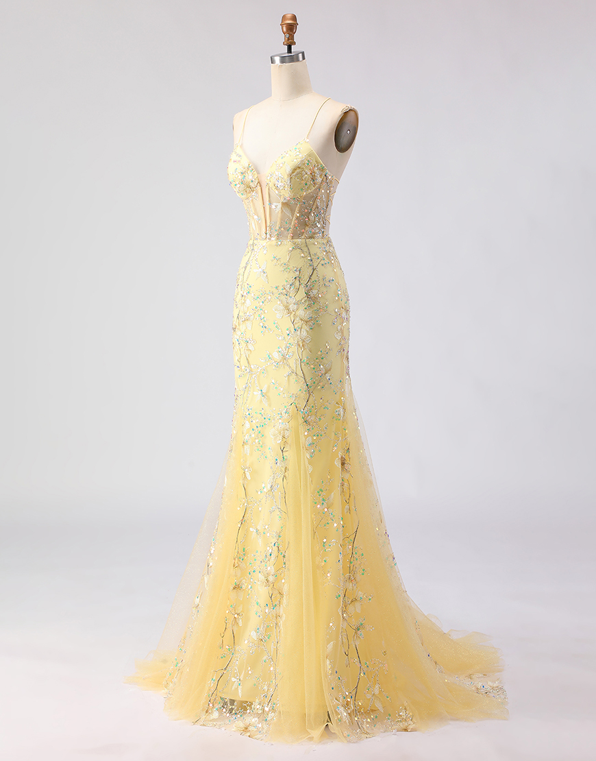 Sparkly Floral Black Beaded Corset Spaghetti Straps Long Prom Dress