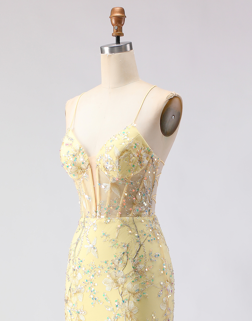 Sparkly Floral Black Beaded Corset Spaghetti Straps Long Prom Dress