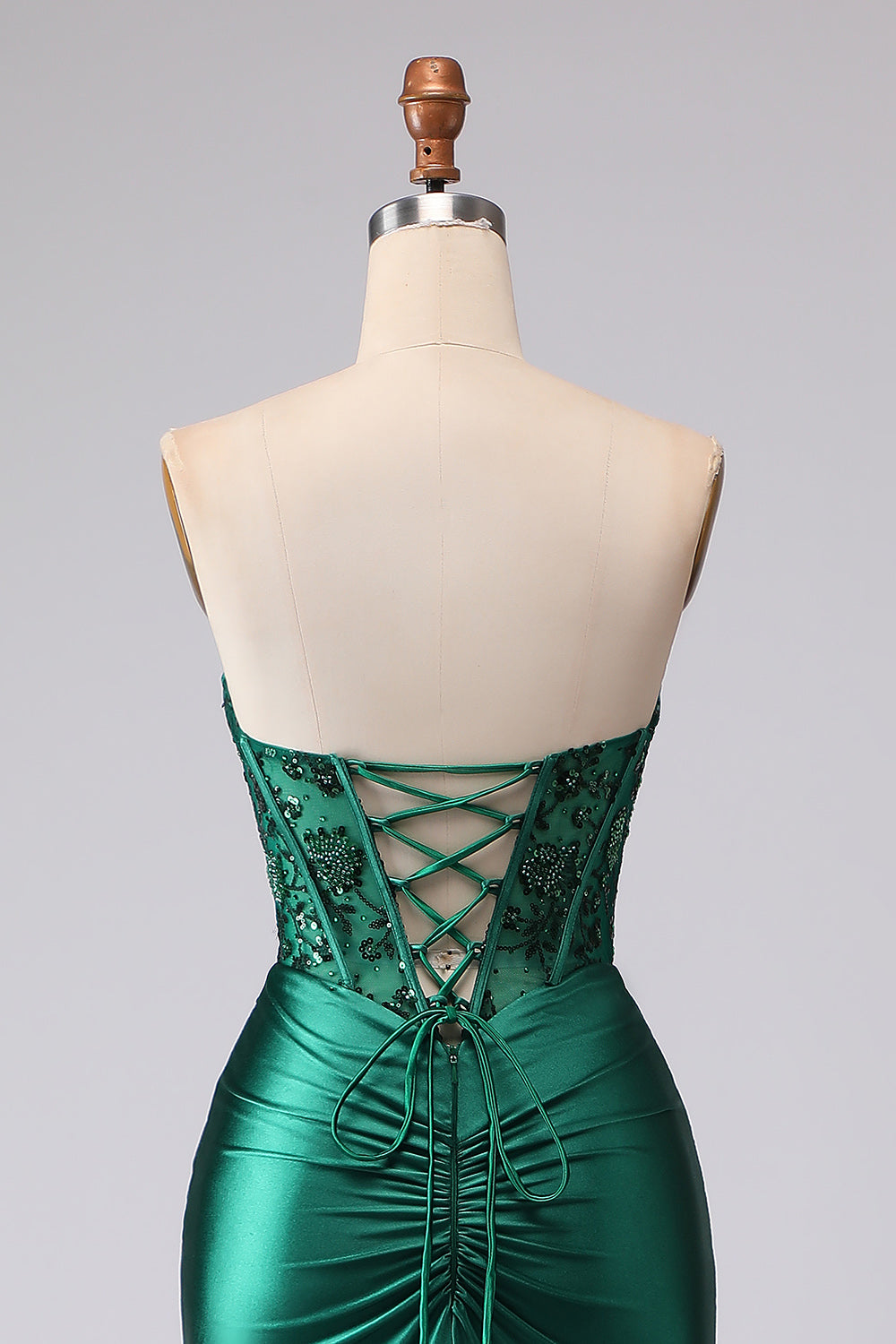 Sparkly Dark Green Sweetheart Mermaid Long Corset Prom Dress with Slit