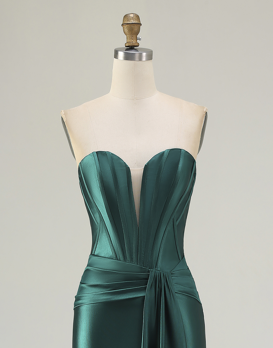 Dark Green Corset Mermaid Strapless Long Prom Dress