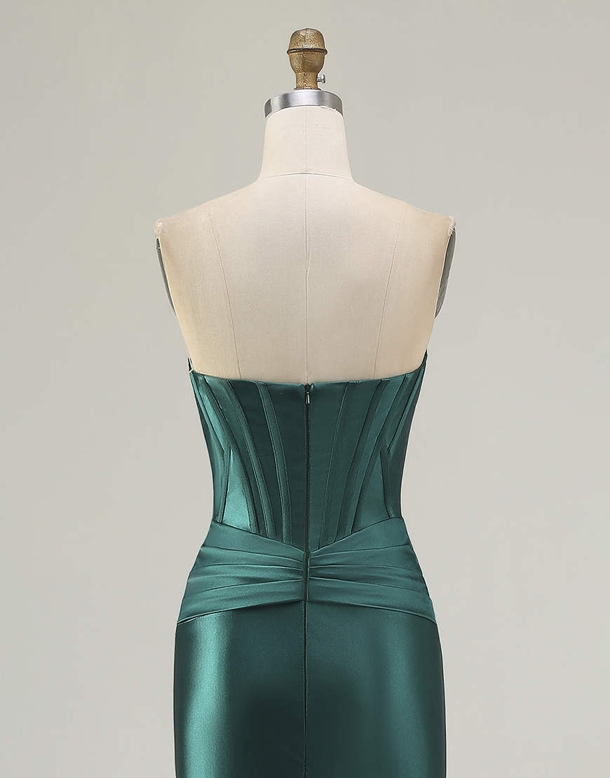 Dark Green Corset Mermaid Strapless Long Prom Dress