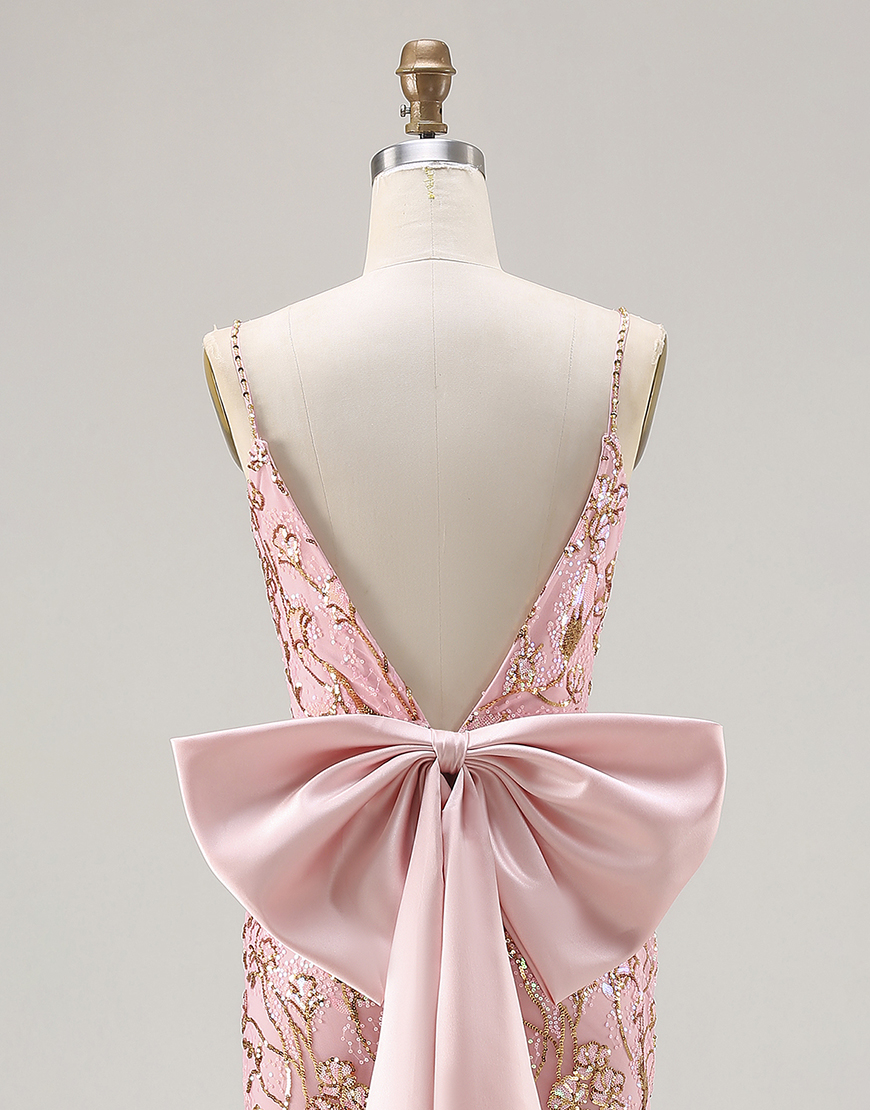 Sparkly Floral Pink Sequin Mermaid Long Prom Dress with Slit