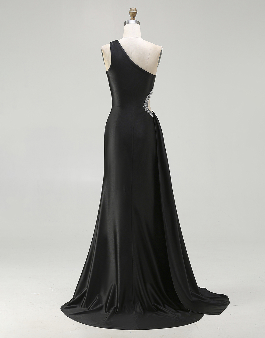 Sparkly Black Cut Out Long Prom Dress with Rhinestones