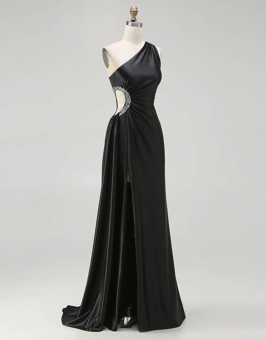 Sparkly Black Cut Out Long Prom Dress with Rhinestones