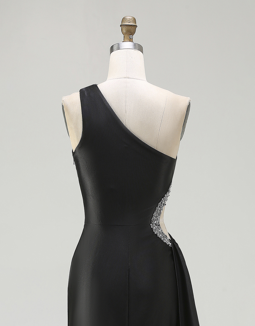 Sparkly Black Cut Out Long Prom Dress with Rhinestones