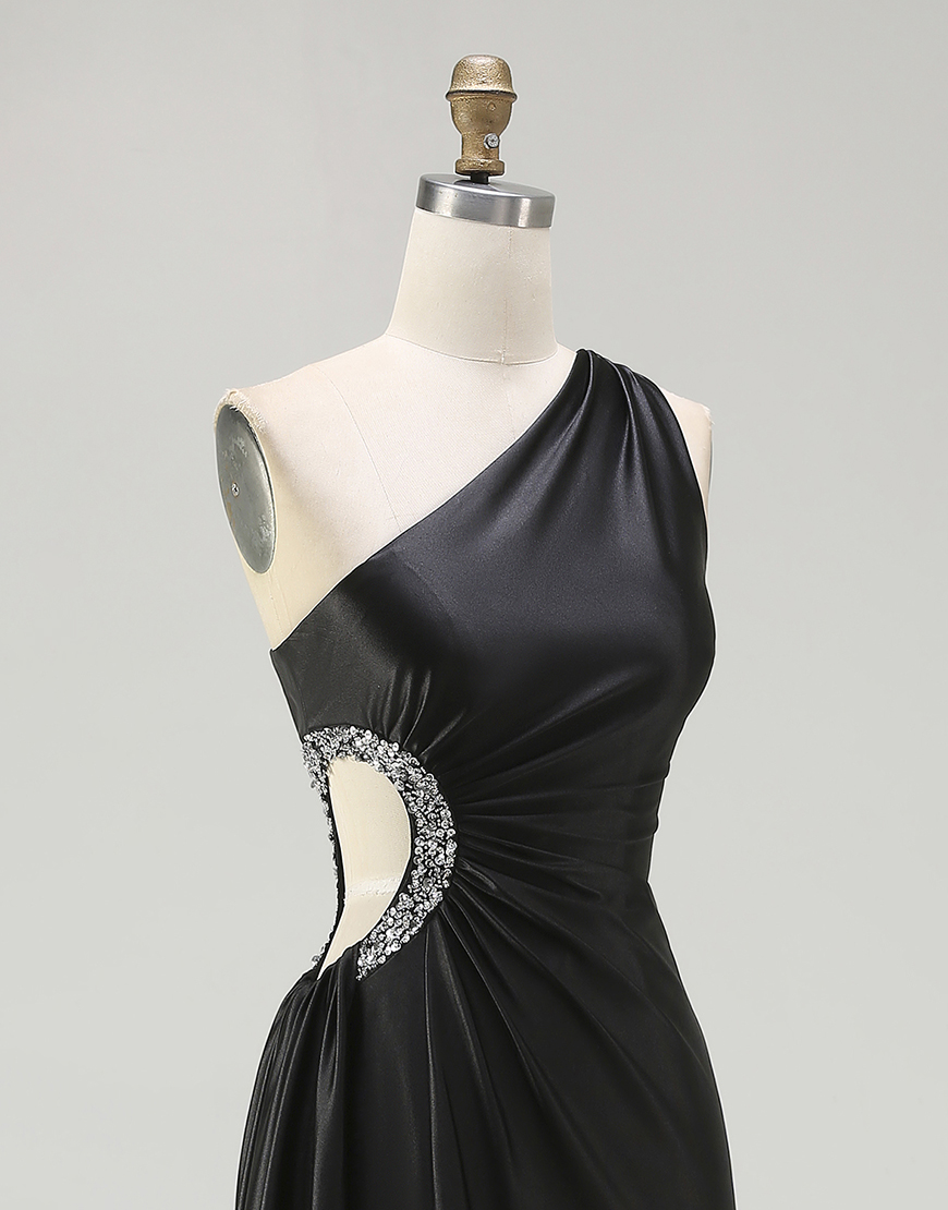 Sparkly Black Cut Out Long Prom Dress with Rhinestones