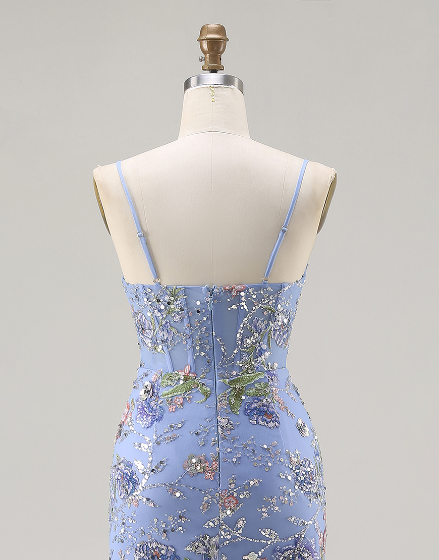 Sparkly Pink Floral Beaded Corset Mermaid Long Prom Dress with Ruffles