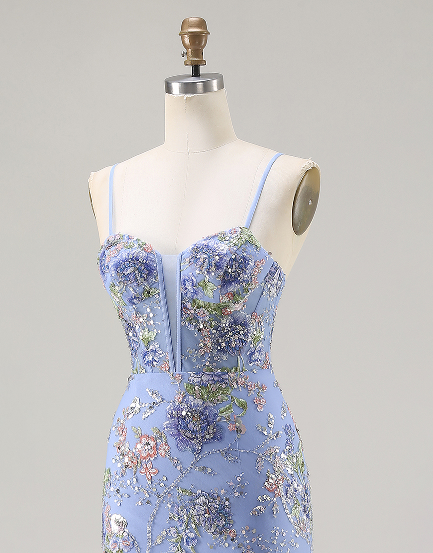 Sparkly Pink Floral Beaded Corset Mermaid Long Prom Dress with Ruffles