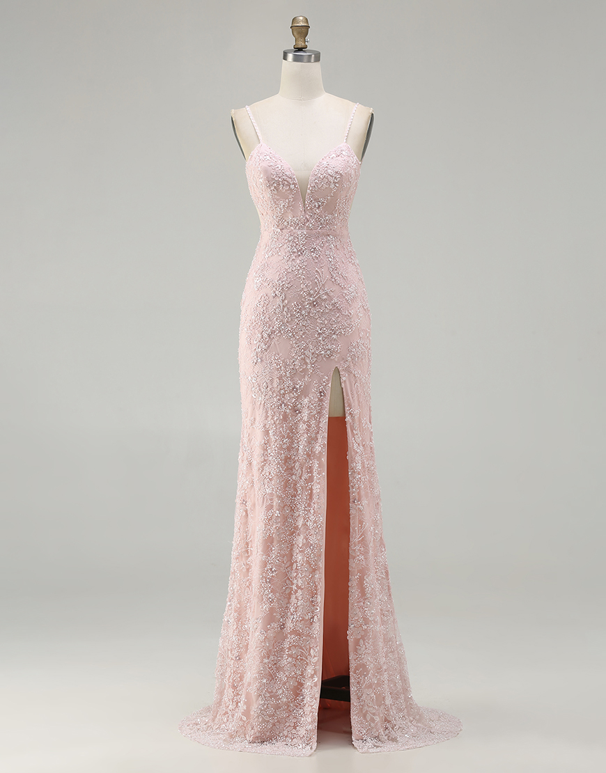 Sparkly Floral Grey Green Mermaid Beaded Long Prom Dress with Slit