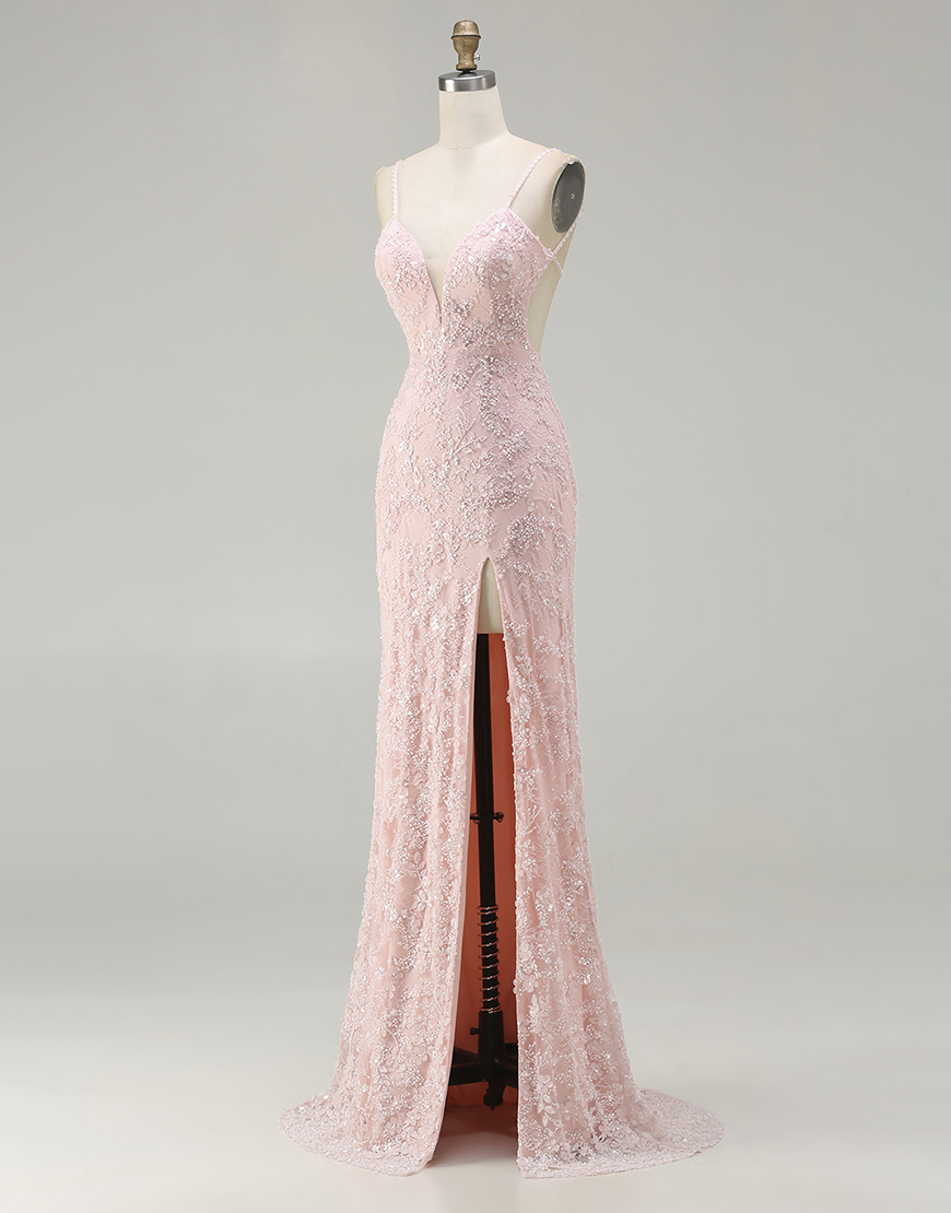 Sparkly Floral Grey Green Mermaid Beaded Long Prom Dress with Slit