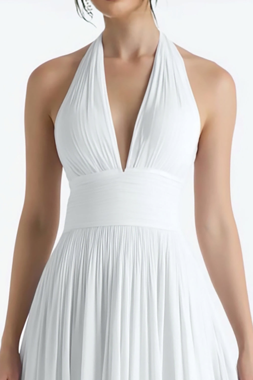 White Chiffon A Line Halter Midi Graduation Dress