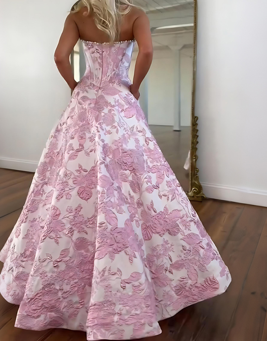 Sparkly Grey Blue Flower Strapless Long Corset Prom Dress with Beading