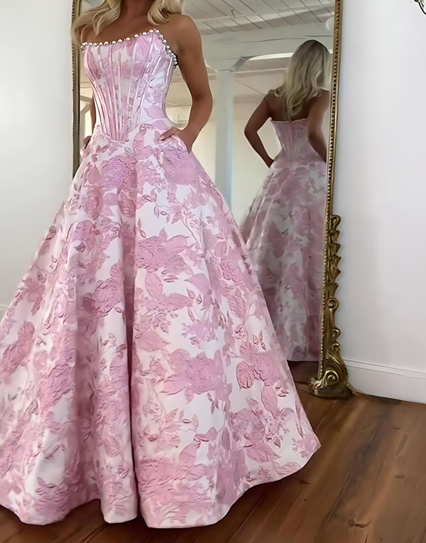 Sparkly Grey Blue Flower Strapless Long Corset Prom Dress with Beading