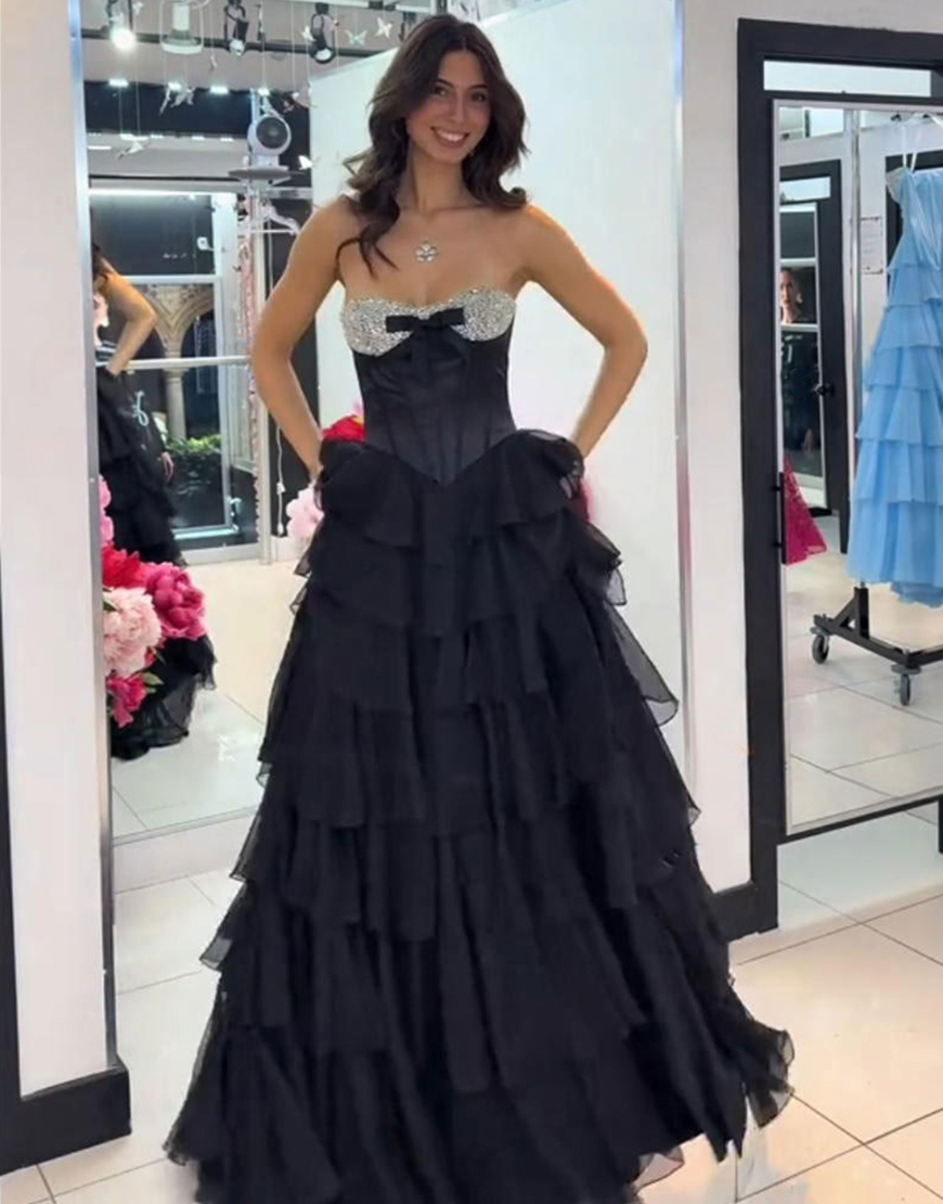 Sparkly Mint Corset Ruffled Long Sequins Tiered Prom Dress with Slit