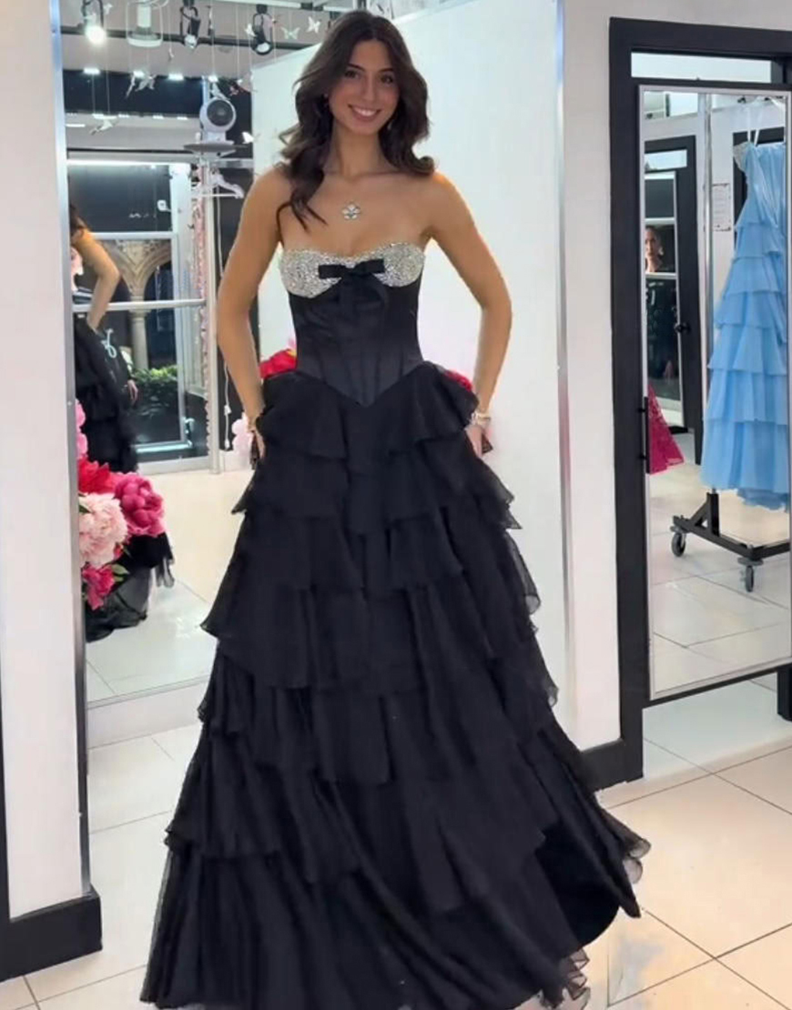 Sparkly Mint Corset Ruffled Long Sequins Tiered Prom Dress with Slit