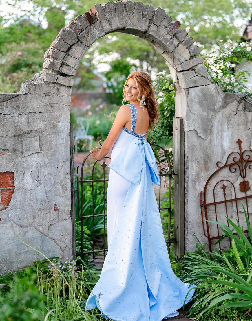 Sparkly White Mermaid Square Neck Beaded Long Prom Dress with Bow