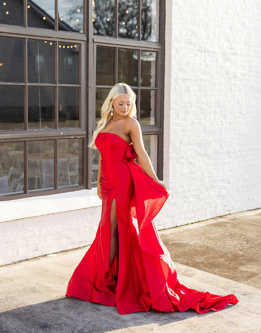 Mermaid Red Strapless Long Prom Dress with Side Cape