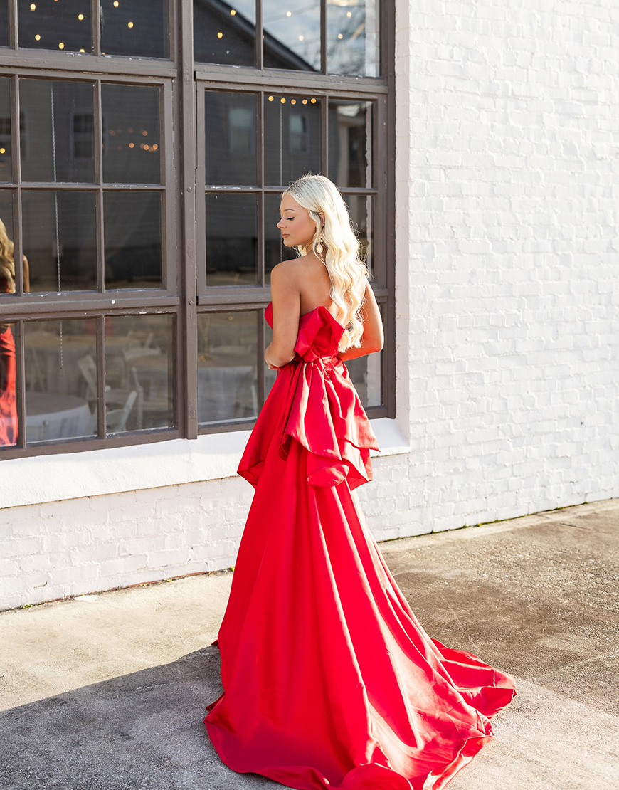 Mermaid Red Strapless Long Prom Dress with Side Cape
